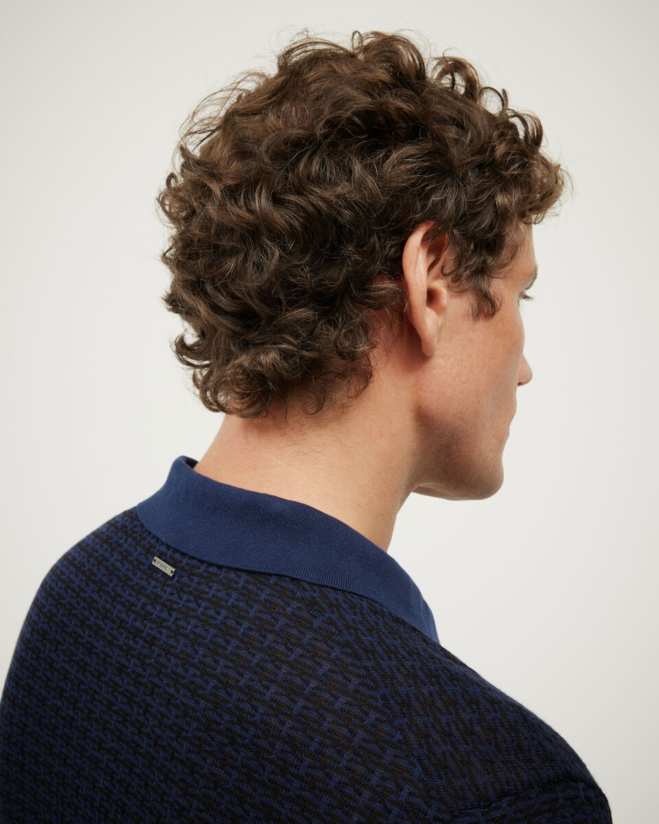 Orlando Two-Tone Short Sleeve Polo Knit, Navy, hi-res